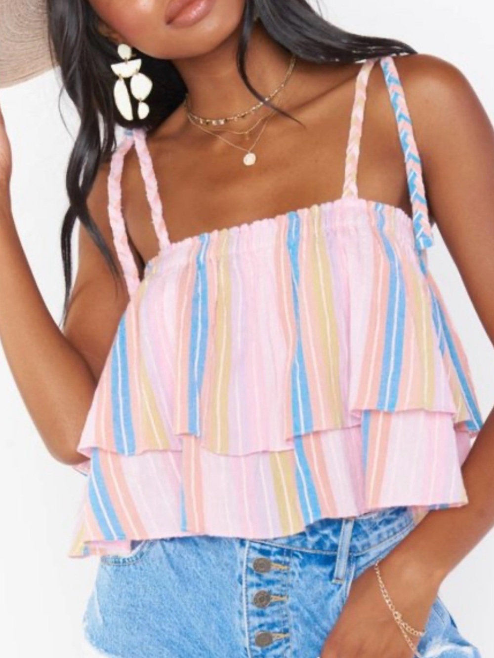 Show Me Your MuMu Pastel Pink Multicolor Striped Ruffle Tank